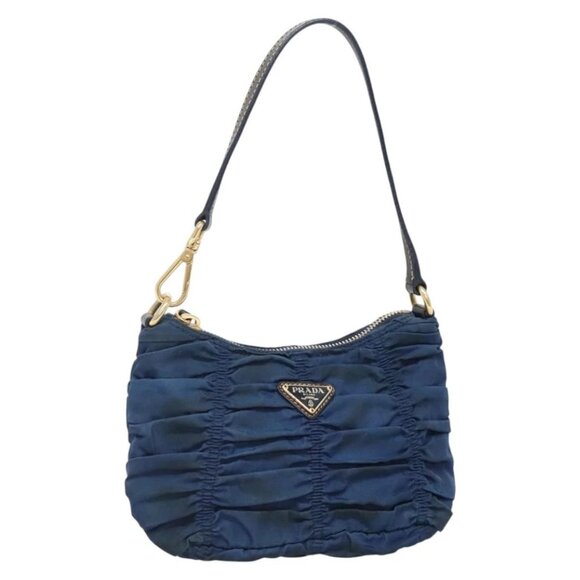 PRADA Accessory Pouch Nylon Blue Gold Auth 139522 - Picture 1 of 16